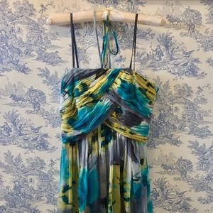 Neiman Marcus Floral Strapless Halter Tie Dress